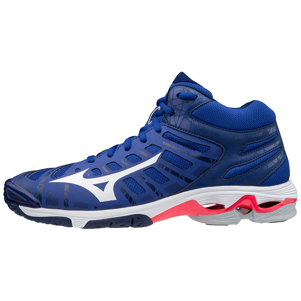 Mizuno Wave Voltage Mid Cut Férfi Röplabda Cipő Kék/Fehér/Rózsaszín XVI035729